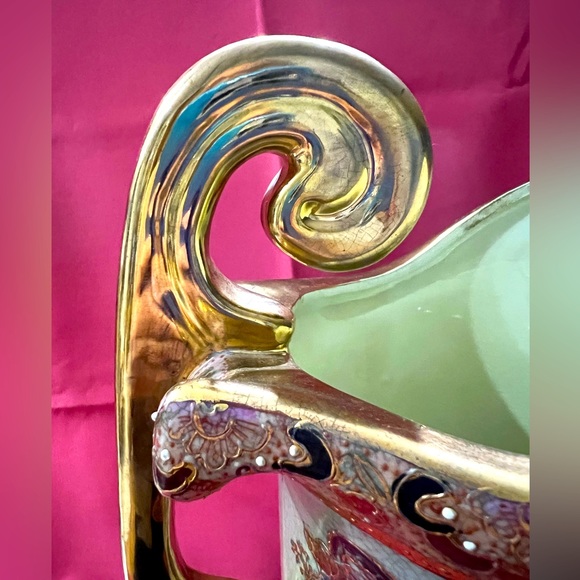 Vintage Chinese Gold Happiness Birds Hand Painted Pitcher Vase - Picture 4 of 5